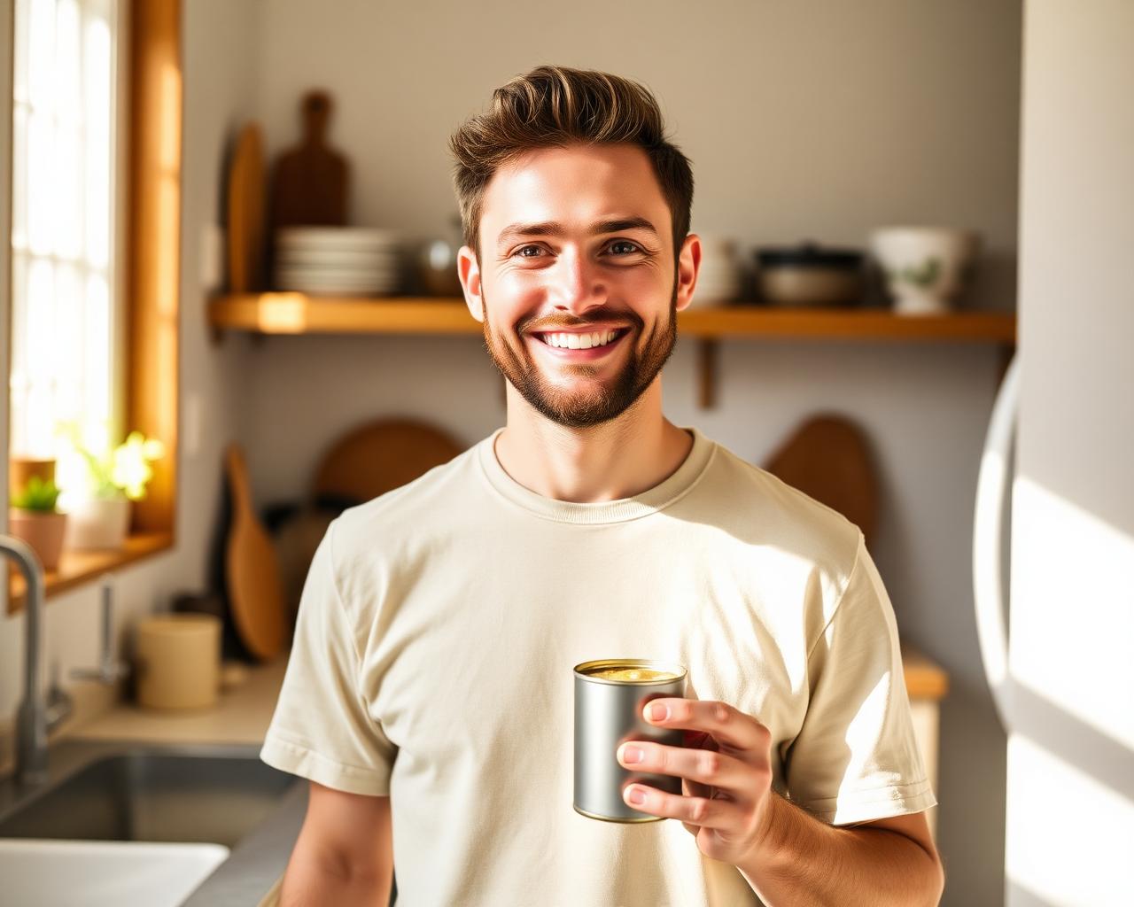 Founder of EZ PB in their sunny kitchen