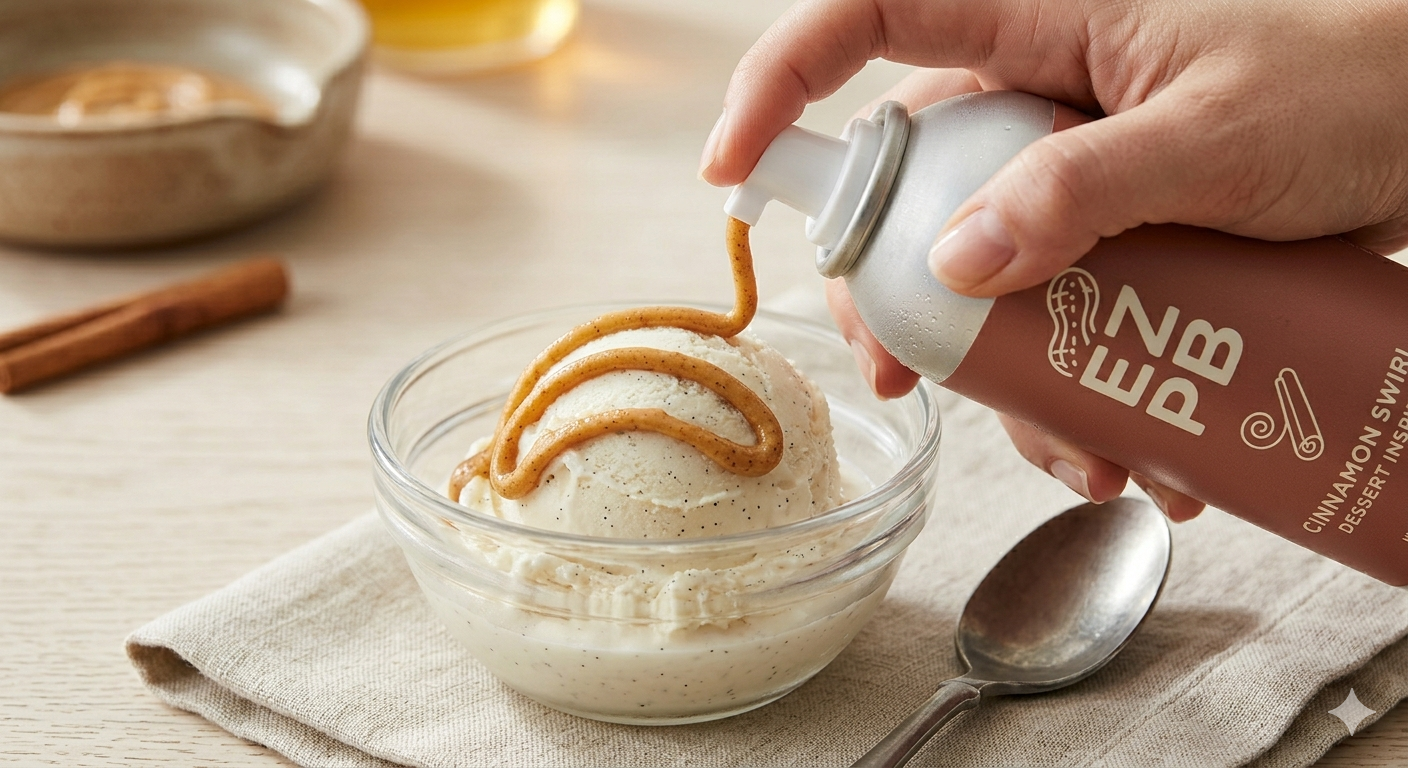 Cinnamon peanut butter drizzled on ice cream
